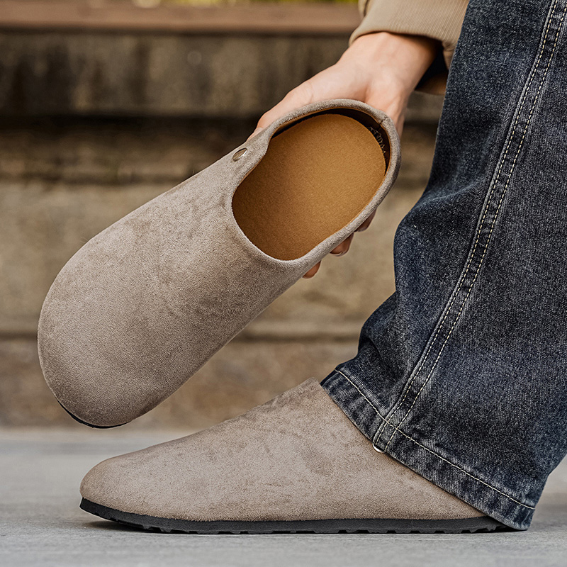 Men Suede Leather Slippers Mul - Insole Arch Support 评论和价格