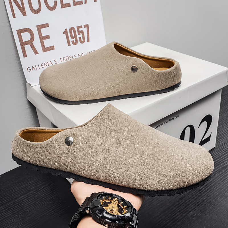 Men Suede Leather Slippers Mul - Insole Arch Support 评论和价格