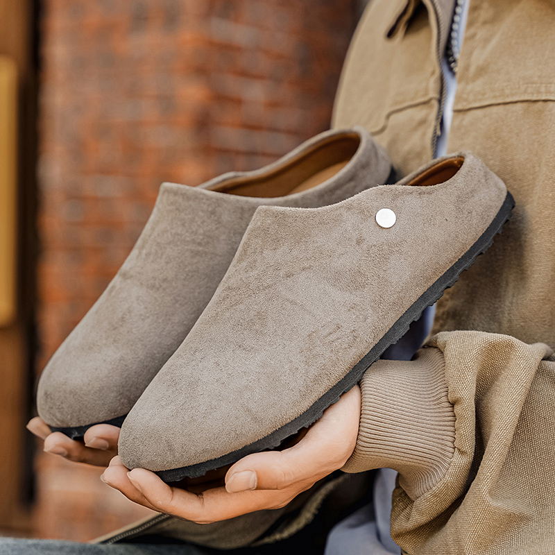 Men Suede Leather Slippers Mul - Insole Arch Support 评论和价格