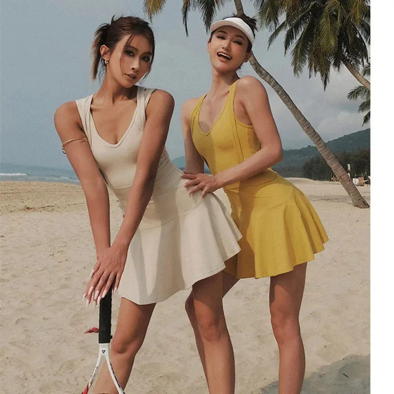 Tennis Dress Female Sleeveless - Head Gear Running 评论和价格